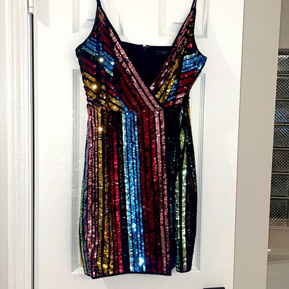 BCBG MaxAzria Sequin multi colored spaghetti strap dress - Picture 1 of 5
